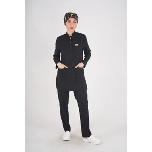 Nur Medikal Giyim Siyah Renk Sakura Model Tesettür Doktor Hemşire Scrubs Üniforma Takımı