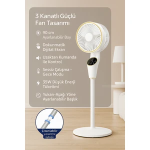 Akıllı Vantilatör 90CM - Dijital Ekranlı | Sessiz & Uzaktan Kumandalı | 3 Kademeli Fan