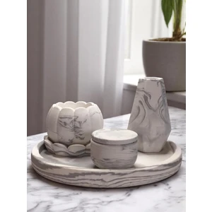 Mermer Desenli El Yapımı Beton Dekor Set Taş Tozu Mumluk Büyük Kutu Küçük Kutu Yuvarlak Tealightlık Yuvarlak Tepsi