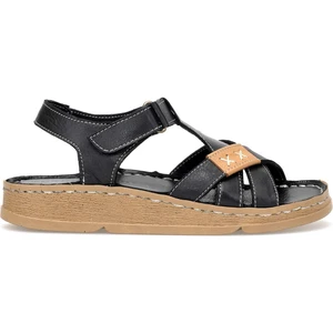 D25YS-2440 Kadın Hakiki Deri Düz Sandalet Siyah