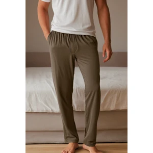 Elemge %100 Pamuk Premium Kumaş Erkek Pijama Altı Haki Relax Fit Beli Ipli Cepli Lastikli Terletmez Esnek Rahat Kesim Nefes Alan Regular