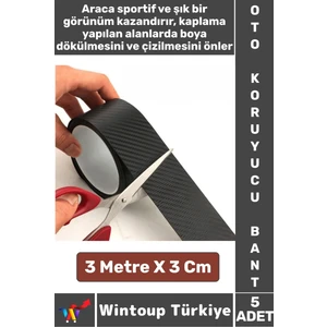 Iz Bırakmaz Su Güneş Işını Dayanıklı Oto Eşik Kapı Kaput Boya Çizilme Koruma Karbon Fiber Bant 5ADET