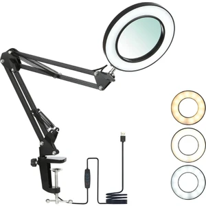 SR5X LED Işıklı Masa Büyüteci | 5x Büyütme, 72 Led, Katlanabilir Kol, 3 Işık Modu & 10 Kademe Parlaklık Ayarı