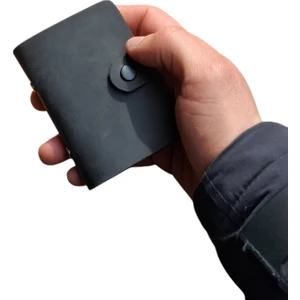 Erkek Kartlık Hakiki Deri 10 - 20 Şeffaf Bölmeli Mini Kartlık Kartvizitlik 9.5 x 7.5 cm Antrasit