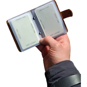 Erkek Kartlık Hakiki Deri 10 - 20 Şeffaf Bölmeli Mini Kartlık Kartvizitlik 9.5 x 7.5 cm Gri 