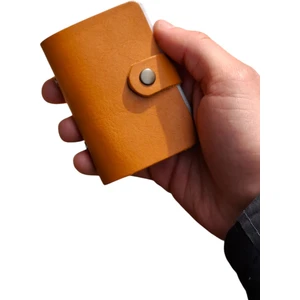 Erkek Kartlık Hakiki Deri 10 - 20 Şeffaf Bölmeli Mini Kartlık Kartvizitlik 9.5 x 7.5 cm Camel