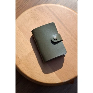 Erkek Kartlık Hakiki Deri 10 - 20 Şeffaf Bölmeli Mini Kartlık Kartvizitlik 9.5 x 7.5 cm Yeşil