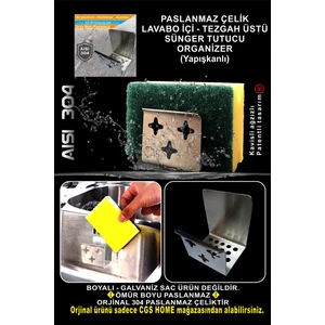 Home Paslanmaz Çelik Evye - Lavabo Içi Yapışkanlı Sünger Tutucu- Organizer - Sünger HEDIYELI- ®304