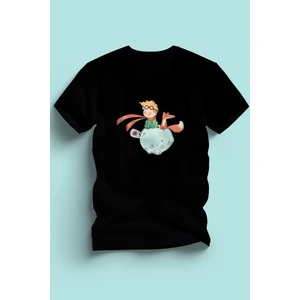 Maki Home Kaliteli Penye Kız Çocuk Kucuk Prens Petit Prince Baskılı Beyaz Siyah Gri Tshirt 5 6 7 8 9 10 11 12 13 14 Yaş