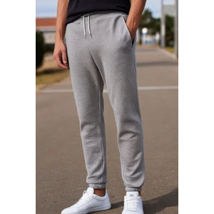 Pamuklu Erkek Jogger Eşofman Altı Gri Relax Fit Ipli Cepli Regular Rahat Kalıp Yumuşak Tuşe 3 Iplik