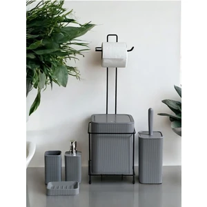 6 Parça Banyo Seti Metal Stantlı Çöp Kovalı Wc Kağıtlık ve Tuvalet Fırçası Katı - Sıvı Sabunlu