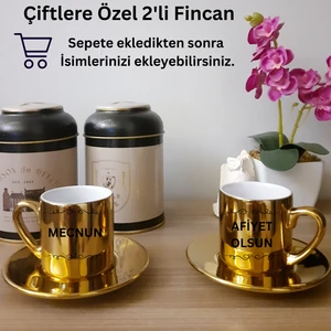 Çiftlere Özel Afiyet Olsun Temalı Isimlerinizin Bulunduğu 2'li Türk Kahvesi Fincanlar