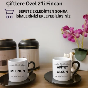 Çiftlere Özel Afiyet Olsun Temalı Isimlerinizin Bulunduğu 2'li Türk Kahvesi Fincanlar
