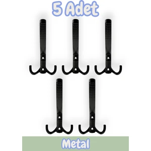 Noktalı Portmanto Vestiyer Duvar Dolap Elbise Askısı Siyah Metal Mobilya Kapı Askılığı Askılık (5 Adet)