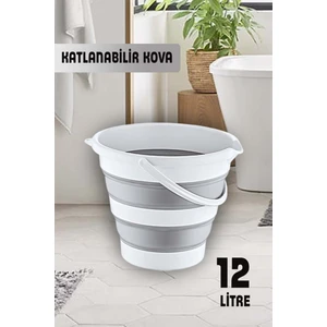 12 Litre Katlanabilir Kova Katlanır Akordiyon Su Kovası ve  Banyo Açık Gri