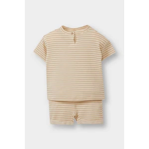 Erkek Bebek 2'li Takım Çizgili Kısa Kollu Waffle Tişört Beli Lastikli Şort E8384A525SM
