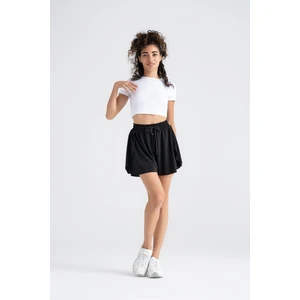 Kadın Mini Şort Etek Iç Şortlu, Siyah Extra Yumuşak Beli Lastikli Spor Skort