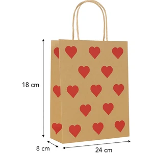 25 Adet Kalp Desenli 18*8*24 Kraft Çanta