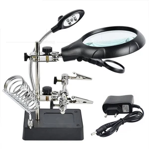 MG16129 Çok Fonksiyonlu Işıklı Büyüteç – Lehim Tamir Standı, 5 LED ’li, 2.5x / 7.5x / 10X Zoom