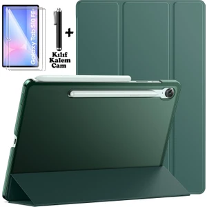 Samsung Galaxy Tab S10 Fe Plus 13.1 Inç 2025 Tablet Kılıfı Akıllı Smart Uyku Modlu Katlanabilir Arkası Renkli Şeffaf Standlı Kılıf + Ekran Koruyucu Cam + Kalem 3'lü Set SM-X620 X626B