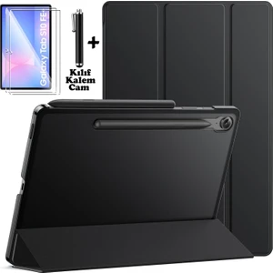 Samsung Galaxy Tab S10 Fe Plus 13.1 Inç 2025 Tablet Kılıfı Akıllı Smart Uyku Modlu Katlanabilir Arkası Renkli Şeffaf Standlı Kılıf + Ekran Koruyucu Cam + Kalem 3'lü Set SM-X620 X626B