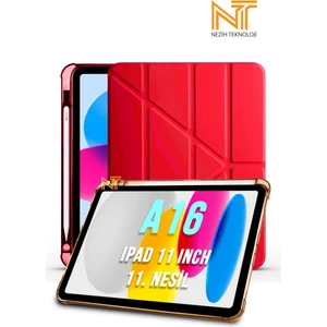 iPad 11. Nesil A16 2025 11 Inch Uyumlu Tri Folding Kalem Bölmeli Uyku Modlu Akıllı Kılıf