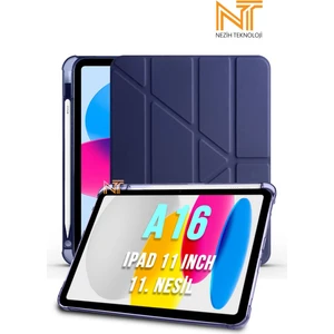 iPad 11. Nesil A16 2025 11 Inch Uyumlu Tri Folding Kalem Bölmeli Uyku Modlu Akıllı Kılıf