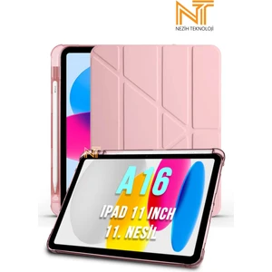 iPad 11. Nesil A16 2025 11 Inch Uyumlu Tri Folding Kalem Bölmeli Uyku Modlu Akıllı Kılıf