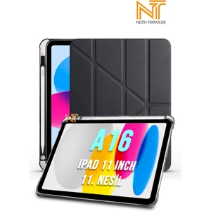 iPad 11. Nesil A16 2025 11 Inch Uyumlu Tri Folding Kalem Bölmeli Uyku Modlu Akıllı Kılıf