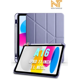 iPad 11. Nesil A16 2025 11 Inch Uyumlu Tri Folding Kalem Bölmeli Uyku Modlu Akıllı Kılıf
