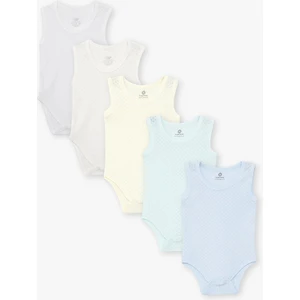 Luggi Baby Yenidoğan - 5 Yaş Bisiklet Yaka Pamuklu Erkek Bebek Jakarlı Çıtçıtlı Body 5'li  LG-2048-3