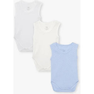 Luggi Baby Yenidoğan - 5 Yaş Bisiklet Yaka Pamuklu Erkek Bebek Jakarlı Çıtçıtlı Body 3'lü  LG-2048-2