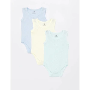 Luggi Baby Yenidoğan - 5 Yaş Bisiklet Yaka Pamuklu Erkek Bebek Jakarlı Çıtçıtlı Body 3'lü  LG-2048-1