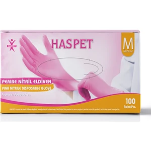 Pudrasız Pembe Nitril Eldiven Medium Haspet 100LÜ
