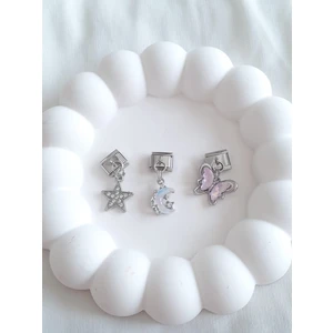Bijoux Uniques Çelik Charm Seti Gümüş Yıldız Ay Kelebek İtalyan Tarzı Unisex Aksesuar