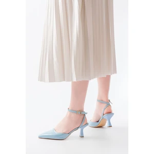 ST-004 Bebe Mavi Rugan Günlük 7 cm Topuklu Bayan Ayakkabı