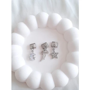 Bijoux Uniques Çelik Charm Gümüş Ay Yıldız Kurdele İtalyan Tarzı Unisex Aksesuar