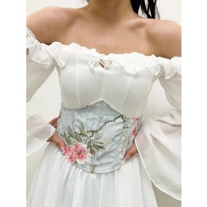 Alessia Ayakkabı Çiçek Desenli Arkada Bağlamalı Balenli Bel Korse Kemeri