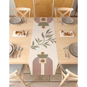 Yaprak Bohem Desenli Özel Tasarım Runner Dijital Baskılı Dekoratif Masa Örtüsü Modern Ev Dekorasyonu