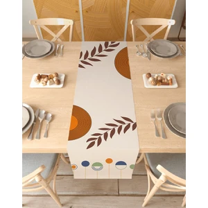 Yaprak Bohem Desenli Özel Tasarım Runner Dijital Baskılı Dekoratif Masa Örtüsü Modern Ev Dekorasyonu