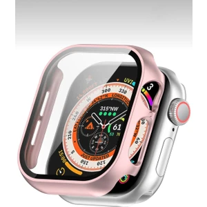 Apple Watch Series 7-8-9 45MM Uyumlu Zarif Elmas Taşlı Rose Gold Kasa ve Ekran Koruyucu Kılıf