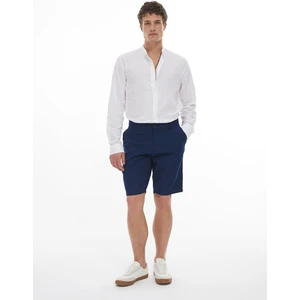Erkek Keten Görünümlü Regular Midi Lacivert Şort