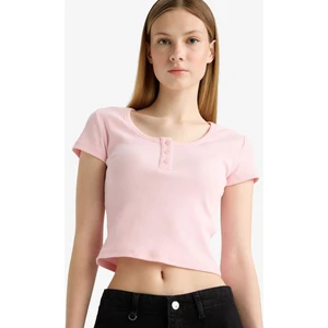 Coool Fitted Yuvarlak Yaka Crop Fitilli Kaşkorse Kısa Kollu Tişört F5185AX25SM