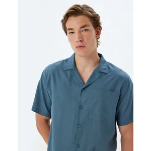 Keten Karışımlı Gömlek Kısa Kollu Basic Cep Detaylı