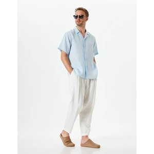 Keten Gömlek Basic Devrik Yaka