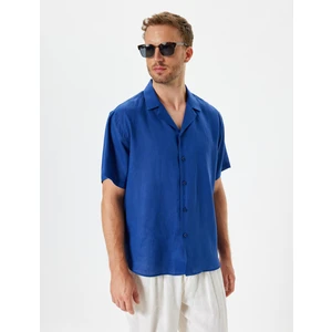 Keten Gömlek Basic Devrik Yaka