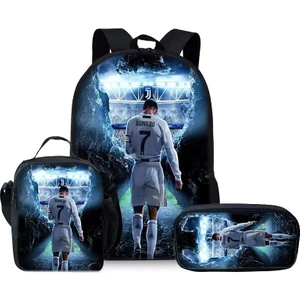 Futbolcu Ronaldo Üç Parçalı Erkek ve Kızlar Için Sırt Çantaları En Iyi Hediyeler 3D Karikatür Okulu Childrencolor Için Sırt Çantası: Dark Gri (Yurt Dışından)