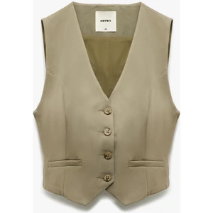 Modal Karışımlı Astarlı Slim Fit V Yaka Düğmeli Blazer Yelek