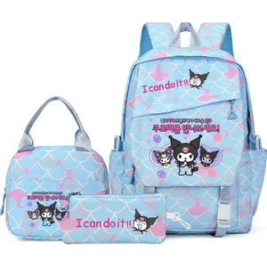 3pcs/set Sevimli Karikatür Kuromi Backpacks Öğle Yemeği Çantası Kalem Çantası Genç Kadın Erkekler Okul Öğrencileri Sırt Çantası Karikatür Okul Çantası Mochilacolor: Yeşil (Yurt Dışından)
