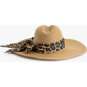 Leopar Fular Detaylı Hasır Şapka